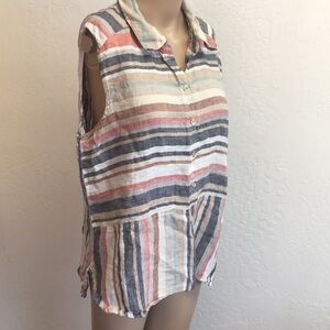 MARC NY Andrew Marc LINEN medium Striped Sleeveless button shirt